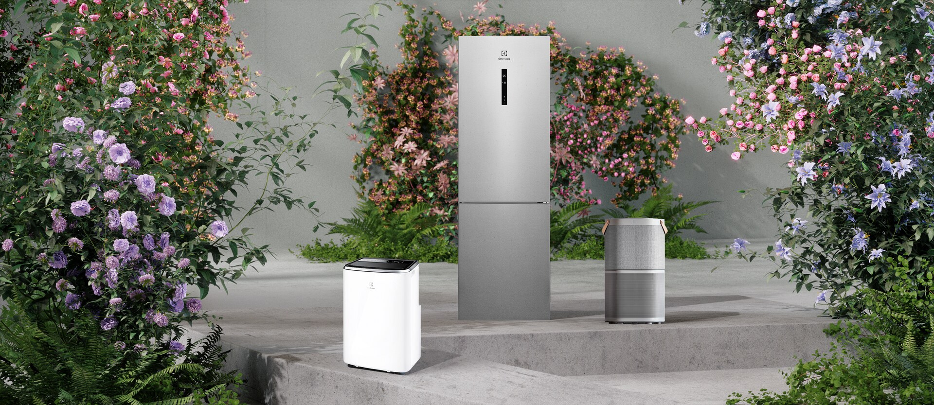 Electrolux sadzīves tehnika pļavu un koku fonā